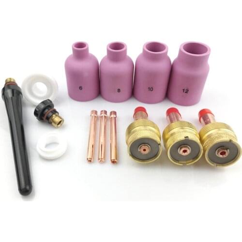 14PK Universal TIG Consumables Kit Large Dia Gas Lens Collets Alumina Nozzles Back Cap Insulators For Torch DB SR WP 17 18 26