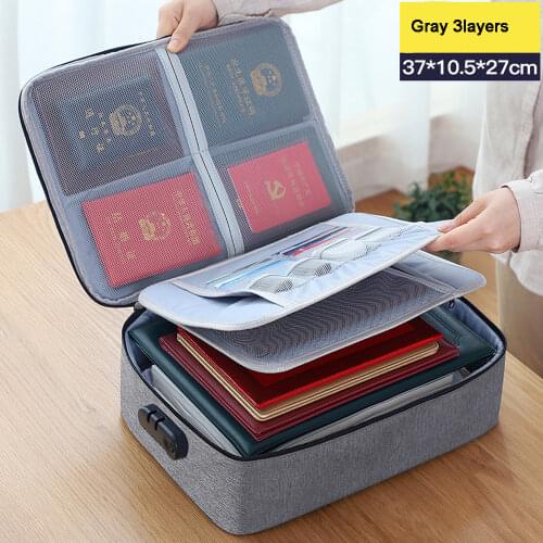 Large-capacity Multi-layer Waterproof Business Travel Document Passport Document Bill Storage Bag with Lock Briefcase