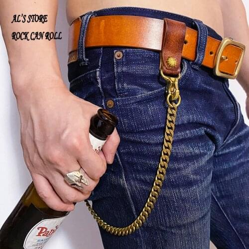 ALB59 Genuine Cowhide Leather Super Quality Handmade Durable Popular Solid Brass Buckle Biker Belt
