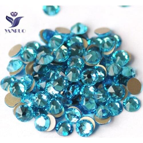 YANRUO 2088NoHF All Sizes Aquamarine Glass Stones And Crystals Non Hotfix Glue Strass Flat Back Rhinestones For Nails