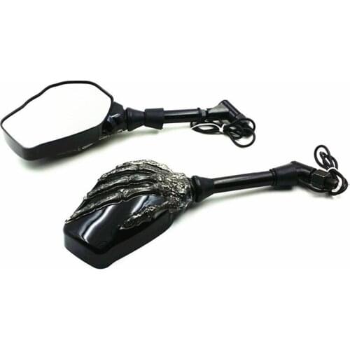 Pair Skull Integrated LED Turn Signal Rearview Mirrors Motorcycle For Honda Yamaha Kawasaki Suzuki Cafe Racer Old School