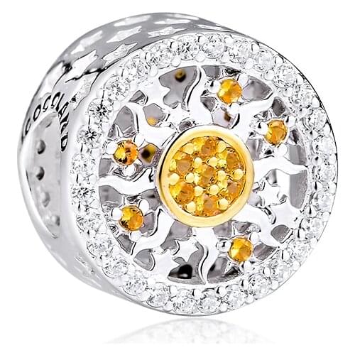 100% 925 Sterling Silver Jewelry Radiant Sunshine Beads for fits for Charms Bracelets Necklaces Free Shipping