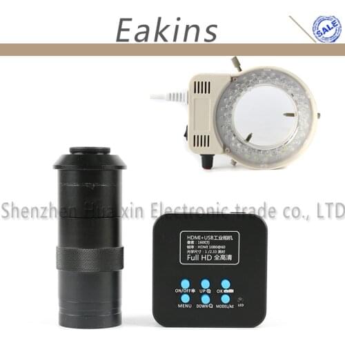 16MP 1080P 60FPS HDMI USB Industry Video Microscope Camera Set IR Remote+100X C-mount Lens 56 LED Light For Phone CPU PCB Repair