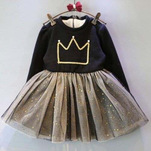 2021 Childrens Autumn Fake Two Tutu Children Party Dress Elegant Princess Frocks Vestido Girls Cute Crown Dresses Vestidos