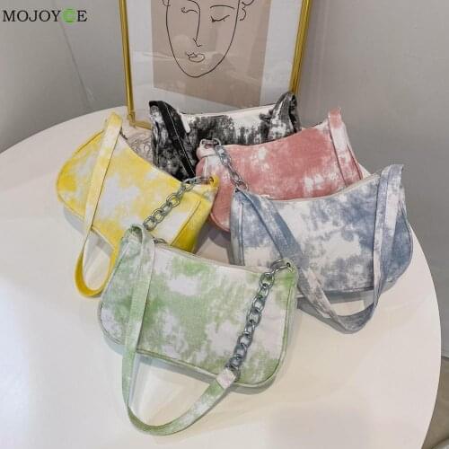 2021 Vintage Tie Dye Canvas Shoulder Underarm Bag Casual Women Small Handbags Purse Handbag Female Shopping Bag