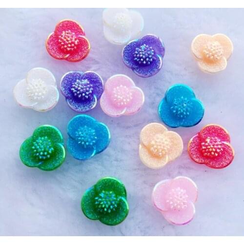 30pcs 11mm Shiny AB Resin Rhinestone Flower Flatback Cabochon DIY Decorative Craft Scrapbooking Accessories -A95