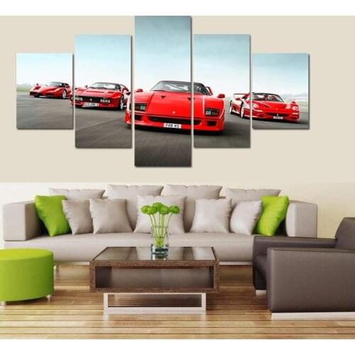 5 Pcs Racing Red Cars Printed On Canvas Modern Fashion Art Pictures Wall Decor Painting Paintings Canvas Wall Art