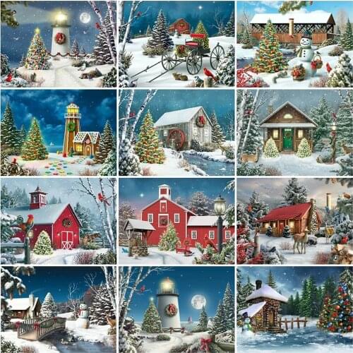 5D Diy Diamond Painting Winter House Christmas Embroidery Decorative Paintings Cross Stitch Kit Mosaic Handicraft Needlework Art