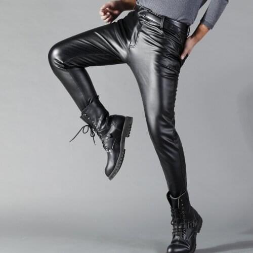 Motorcycle Pants Thin Streetwear Summer Men Leather Pants Skinny Fit Elastic Style Fashion Pu Leather Trousers