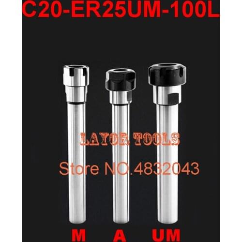 1PCS C20 ER25UM 100L/C20 ER25UM 150L Collet Chuck Holder 100MM/150MM Extension Straight Shank for ER Collet with ER25UM Nut