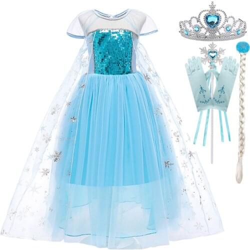 3-10 Years Baby Girl Elsa Dress Kids Elsa Cosplay Elsa Snow Queen Princess Dress Children Princess Party Christmas Costume