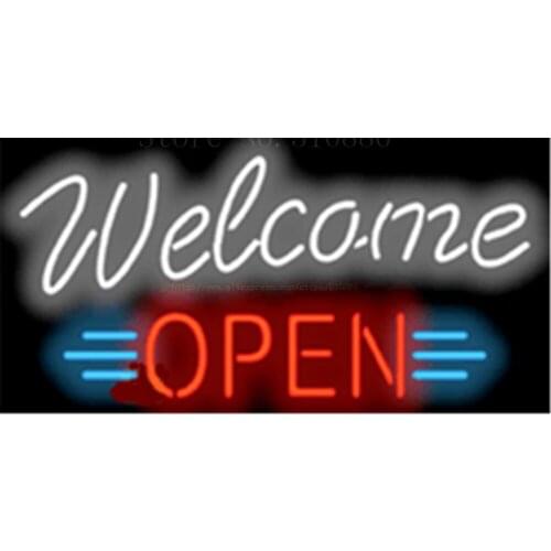 Welcome Open neon sign Handcrafted Light Bar Beer Pub Club signs Shop Store Business Signboard diet food diner break 17"x14"
