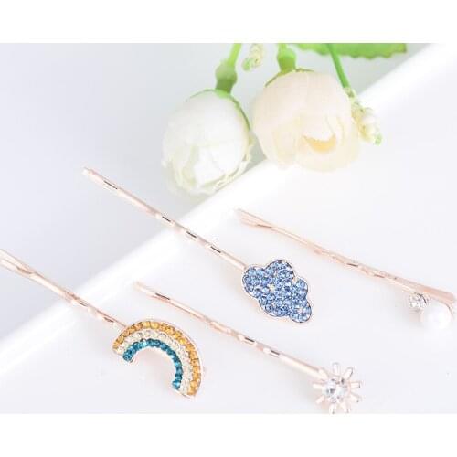 EASYA 4pcs/set Colorful Crystal Hairgrips Rainbow Cloud Flower Pearl Hairpins Hairwear Accessories Jewelry For Women Girls