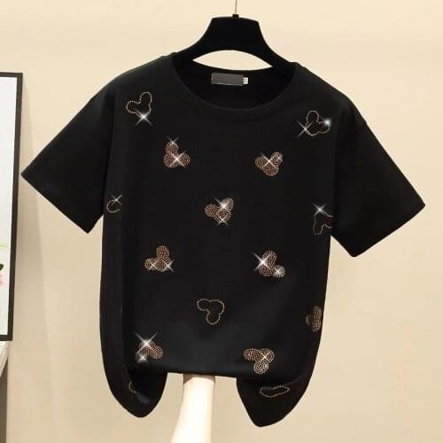 GGRIGHT Spring Summer Diamonds Female T-Shirt 2021 Basic Knit O-Neck Cotton Tshirt Women Casual Short Sleeve Lady Tops Tees