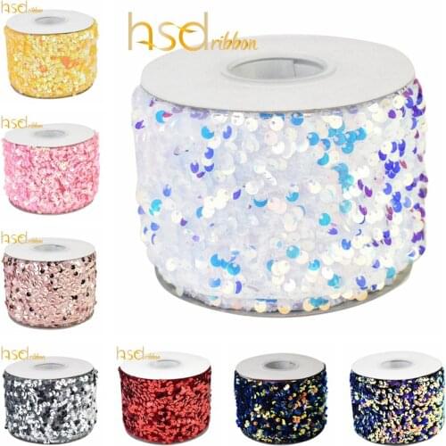 HSDRibbon 3 inch 75mm HSD-Series New colorful Sequin Velvet Sequin Ribbon 25Yards/Roll