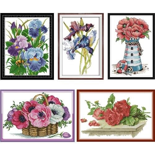 Iris Cross-Stitch Embroidery Needlework Kits Flowers Stamped Patterns 11CT 14CT Print Counted Home Decoration Thread Crafts Sets