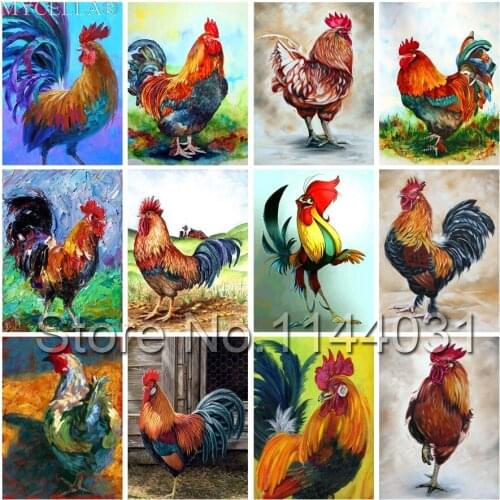 Cock Oil Canvas 5D DIY Diamond Painting Full Embroidery Chicken Diamond Painting Cross Stitch Rhinestone Mosaic Christmas Gift