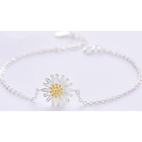 Korea Fresh Simple Flower Wild Chrysanthemum 925 Sterling Silver Temperament Female Trendy Resizable Bracelets SBR024