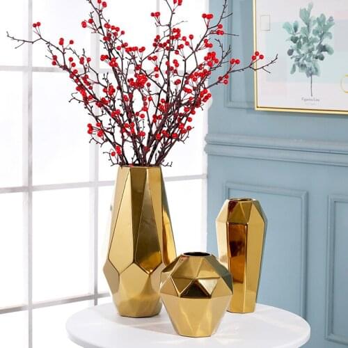 Beautiful Design Geometric Ceramic Porcelain Home Decoration Gold Flower Vase Home Decoration Ornaments