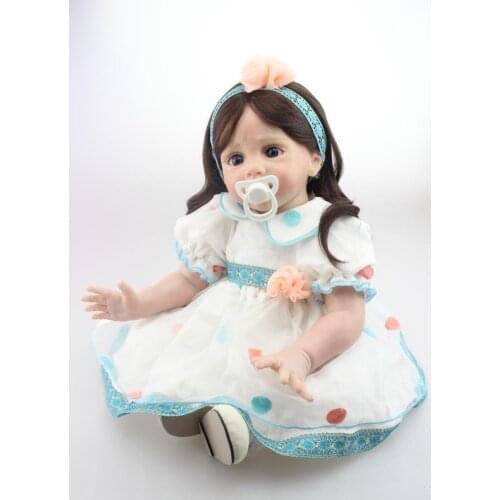 60cm Princess Girl Reborn Doll Baby with Brown Hair Beautiful Dress Cotton Body Vinyl Limbs Great Gift for Child