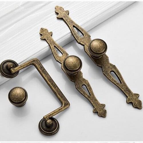 Retro style antique brass knob with backplate dresser kitchen cabinet door handle bronze drop ring drawer tv cabinet knob pull
