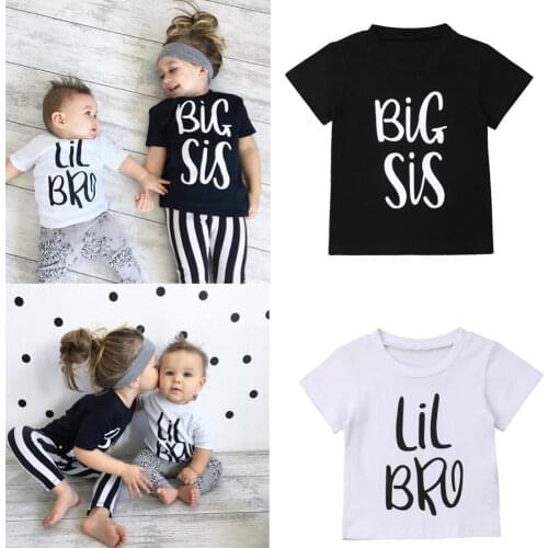 Cute Little Brother Baby Boy Cotton T-shirt Big Sister & Littler Brother Girls Summer Tee Matching TopsBoy Girl Cotton Tops