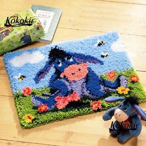 Cartoon latch hook kits rug cartoon 3d printed canvas knooppakket tapijten accessories embroidery foamy floralkussen knooppakket