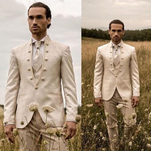 Floral Pattern Groom Wedding Tuxedos Mens Groomsmen Suits Slim Fit Prom Party Dinner Blazer Jacket (Jacket+Vest+Pants)