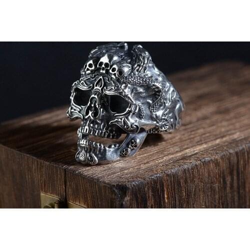 Mens Cool Boys Stainless Steel Skull Ring Vintage Punk Titanium Biker Jewelry