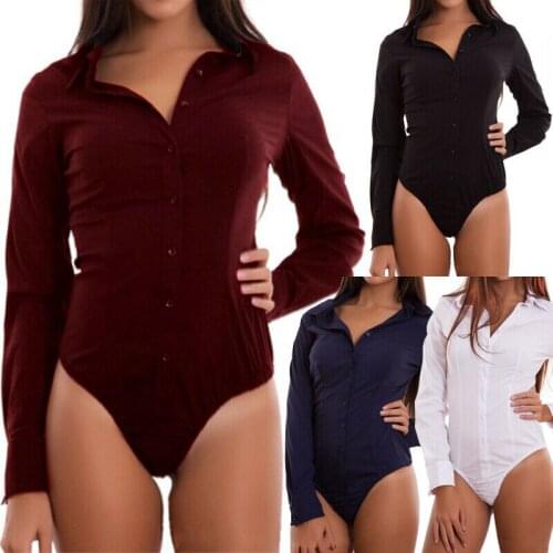 New Women Formal Spring Summer Overall Playsuit Jumpsuit Solid Simple Long Sleeve Skinny Bodysuits OL Office Ladies Casual Wear
