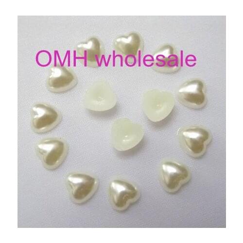 OMH wholesale 300PCS 8.10.12mm Heart Shape Flat Back Milk White Loose Pearl Beads for Jewelry and Cell Phone Decoration ZL702