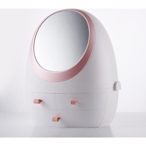 Cosmetic Storage Box Makeup Organizer Portable Desktop Cosmetic Storage Display Box Case With Mirror For Bathroom Dresser
