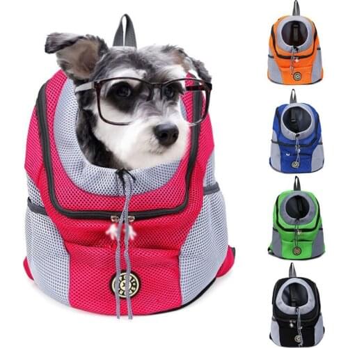 Outdoor Double Shoulder Portable Travel Backpack Outdoor Pet Dog Carrier Bag Pet Dog Front Bag Mesh Backpack Head Pet Supplies