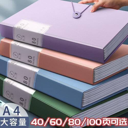 2021 New A4 File Bag 60 80 100 Pages Data Book Large Capacity Files Folder Information Booklet Stationery Office School Supplies