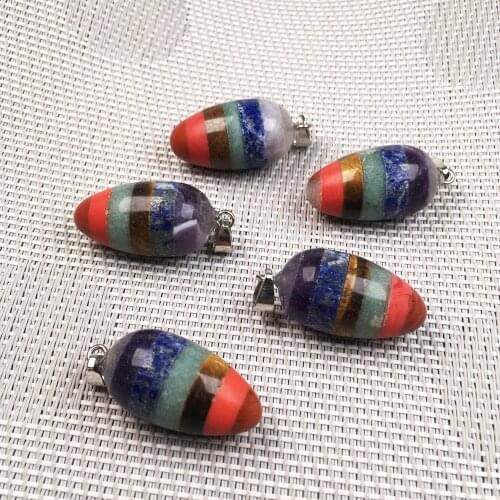 2020 Natural Stone Egg Shape Pendant Small Gyro 7 Chakra Hearling Pendulum Divination Beads Making For DIY Necklace Bracelet