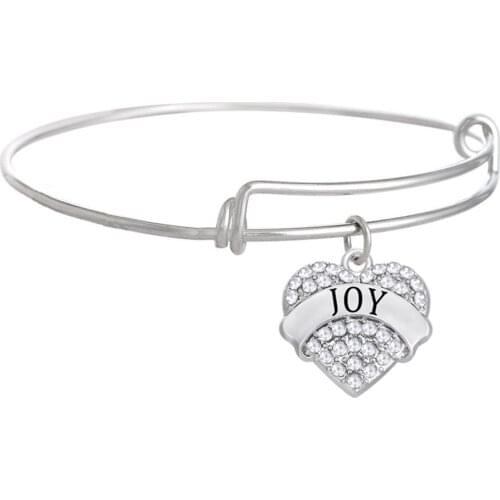 Drop Ship Personalized Custom Words Names Crystal Hearts Joy Name Charm Adjustable Bangles