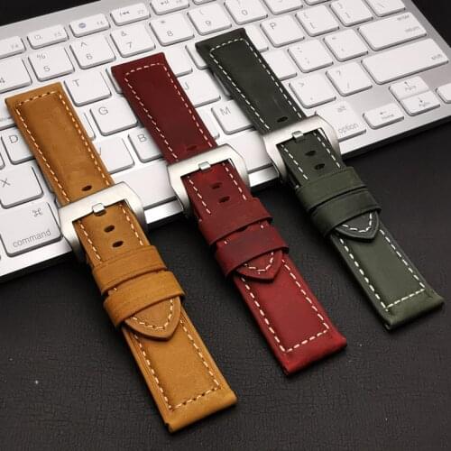 Luxury Brand watchband Green Brown Red Retro 22mm 24mm 26mm Crazy horse Leather For Panerai strap watch band buckle