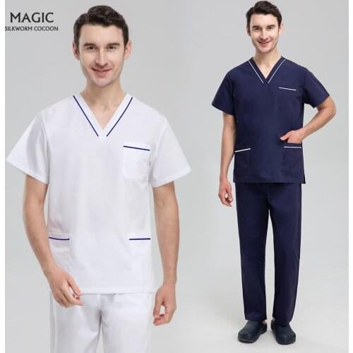 Short Sleeved Pet Shop Nursing Scrubs Uniform Pet Hospital Doctor Work Tops Pants Anesthetist Doctor Sets Dental Clinic Costume