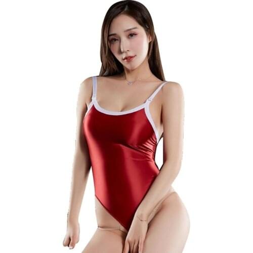 Sexy Women Glossy High Cut Leotard Japanese Style Swimwear Shiny Bodysuit Beachwear Bathing Suit Lingerie