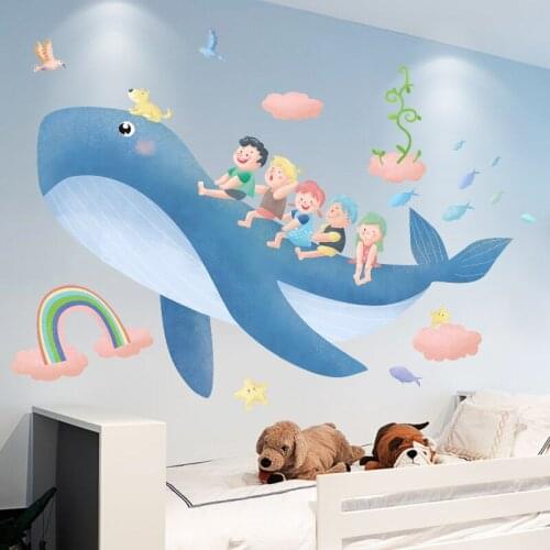 [shijuekongjian] Whales Animal Wall Stickers DIY Cartoon Children Mural Decals for Kids Rooms Baby Bedroom House Decoration