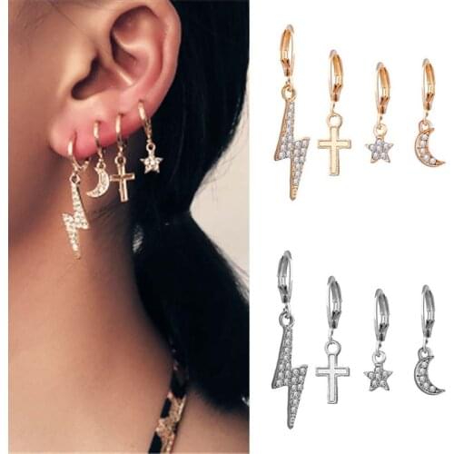 Cute Ear Cuff Lightning Ear Clip On Earrings Simple Moon Stars Earing Hip Hop Punk No Piercing Cross Earring Jewelry for Women