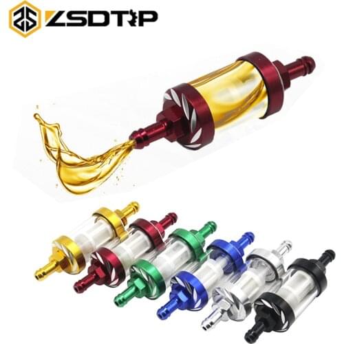 ZSDTRP Motorcycle Inline Petrol Fuel Filter For Pit Dirt Bike 8mm CNC Aluminum Alloy Glass Motorcycle Gas Fuel Filters