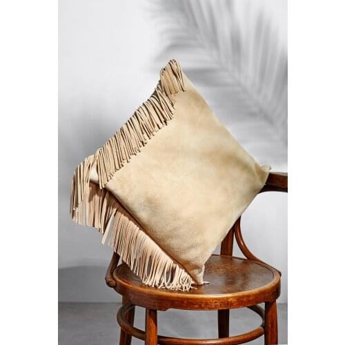 Unique Handmade Beige Coloured Decorative % 100 Genuine Leather Square Cushion %100 Leather for Interior Decoration use