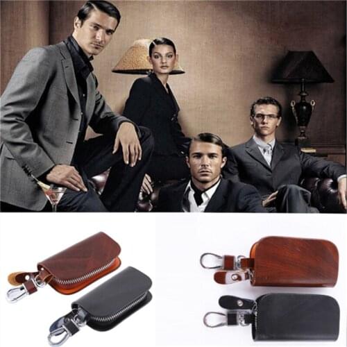High Quality Leather Car Key Wallets Men Key Holder Housekeeper Keys Organizer Wallet Keychain Covers Zipper Key Case Bag