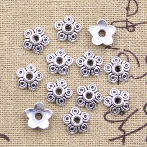100pcs 10x10mm Tibetan Antique Silver Color Flower Bead End Caps For Jewelry Making Finding Needlework DIY Accessories Wholesale