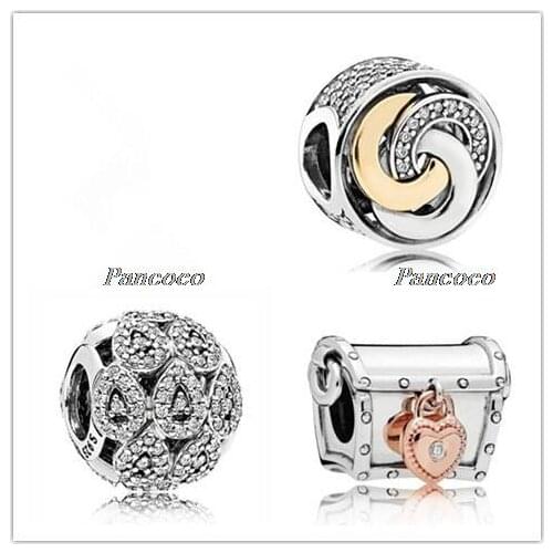 925 Sterling Silver Bead Charm Interlinked Circles With Crystal Beads Fit Women Pandora Bracelet & Necklace Diy Jewelry