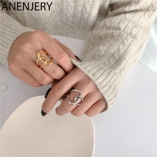 ANENJERY 925 Sterling Silver Minimalist Knotting Cross Open Finger Ring Ring For Women Accessories Gift S-R659