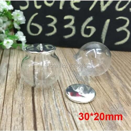 Free shipping! 10sets/lot 30mm(20mm opening) glass bubble & silver color base with ring set DIY Glass bottle globe vial pendant