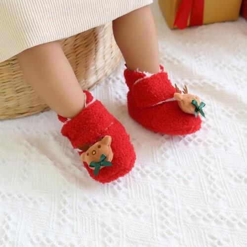 4 Colors Baby Shoes Cute Cartoon Christmas Cotton Warm Winter Autumn Boots Non-slip Soft Bottom Toddler Indoor Outdoor Shoe