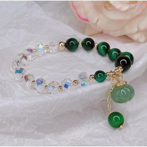 Korean retro multi-color lucky pumpkin Crystal Tiger Eye stone bracelet for womens single circle friendship bracelets Jewelry